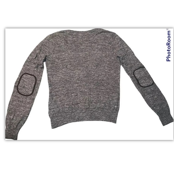 H&M Divided Charcoal 5 Button V-Neck Cardigan Elbow Patches Women’s Size 4 - Picture 2 of 11